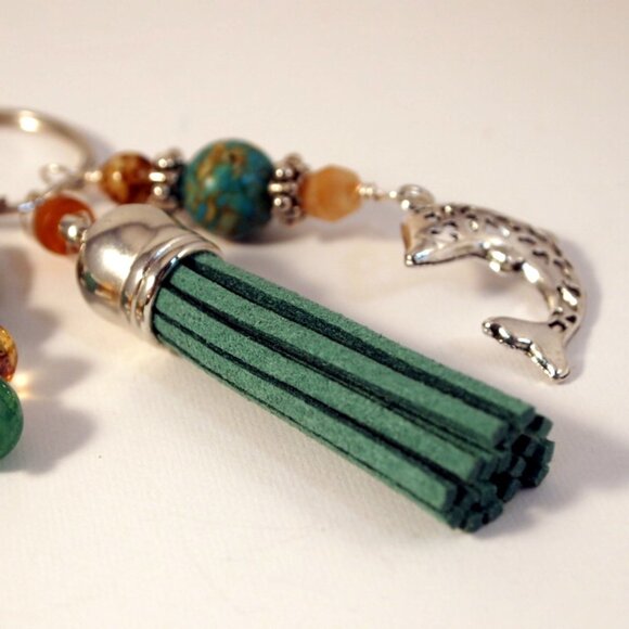 Dolphin Beaded Tassel Purse Charm Bohemian Keychain Key Fob Gift for Her - Picture 3 of 6